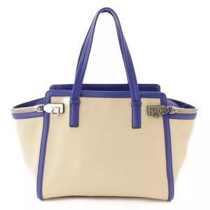 Salvatore Ferragamo canvas leather tote bag purse